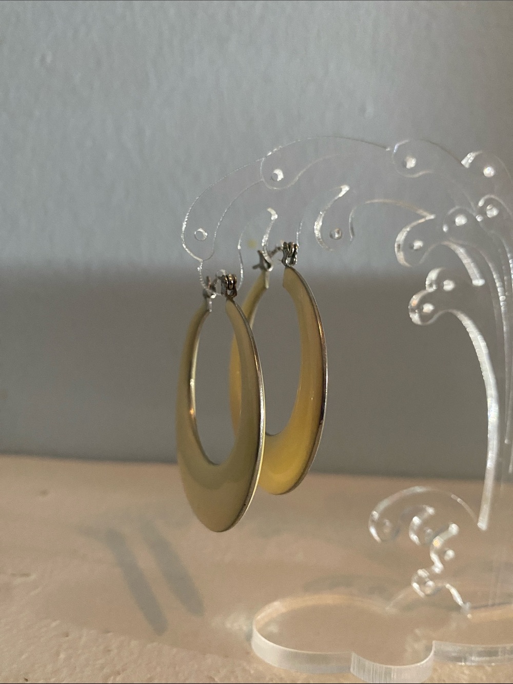 Gold Creamish Tone Hoop Earrings for Women - Classic Smooth Finish